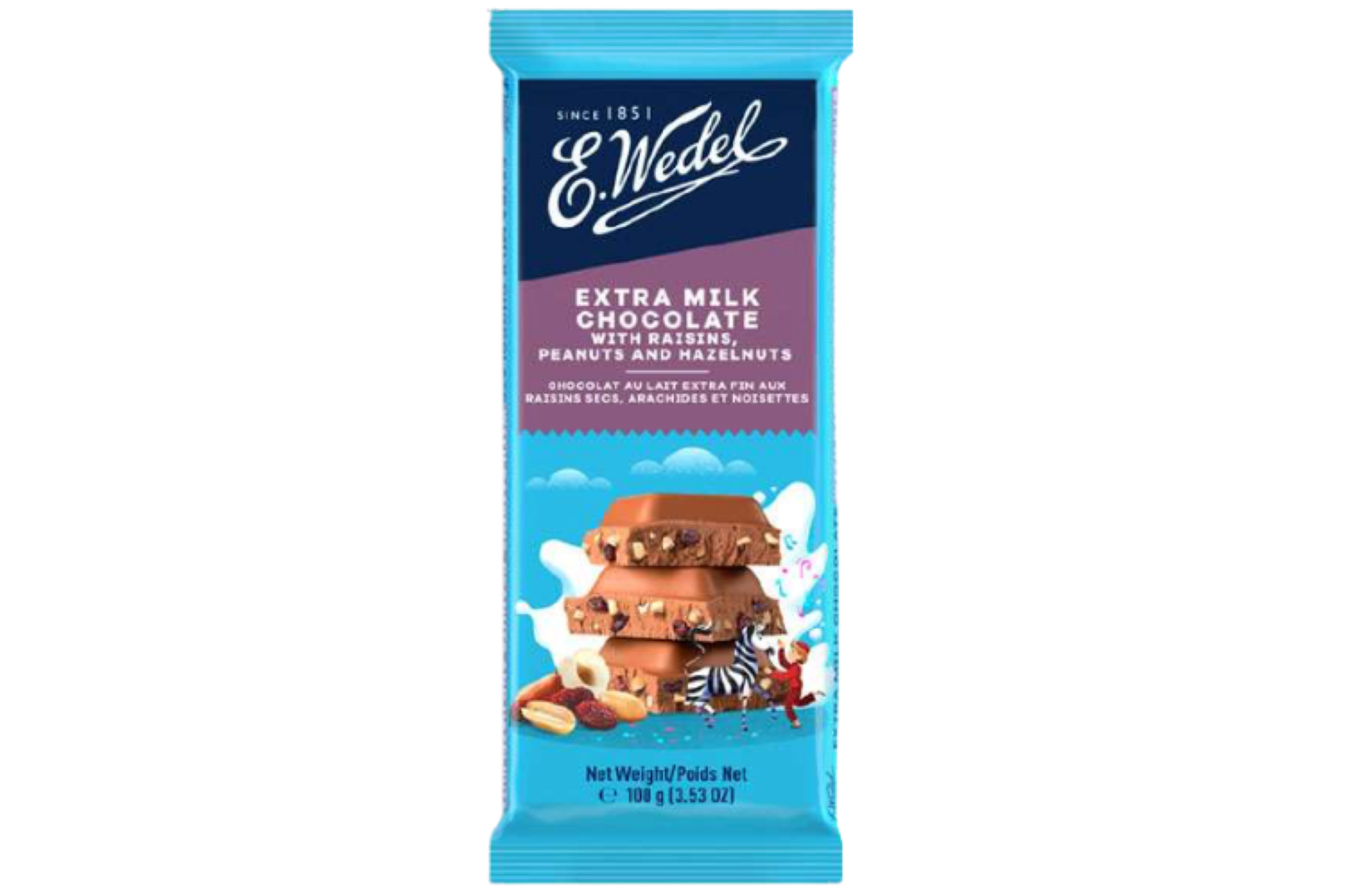 WEDEL MILK CHOC WITH RAISINS PEANUTS/HAZELNUT 100G